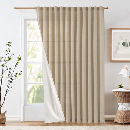 jinchan Linen Curtains Light Filtering Back Tab 50x96 Inch 2 Panels Beige