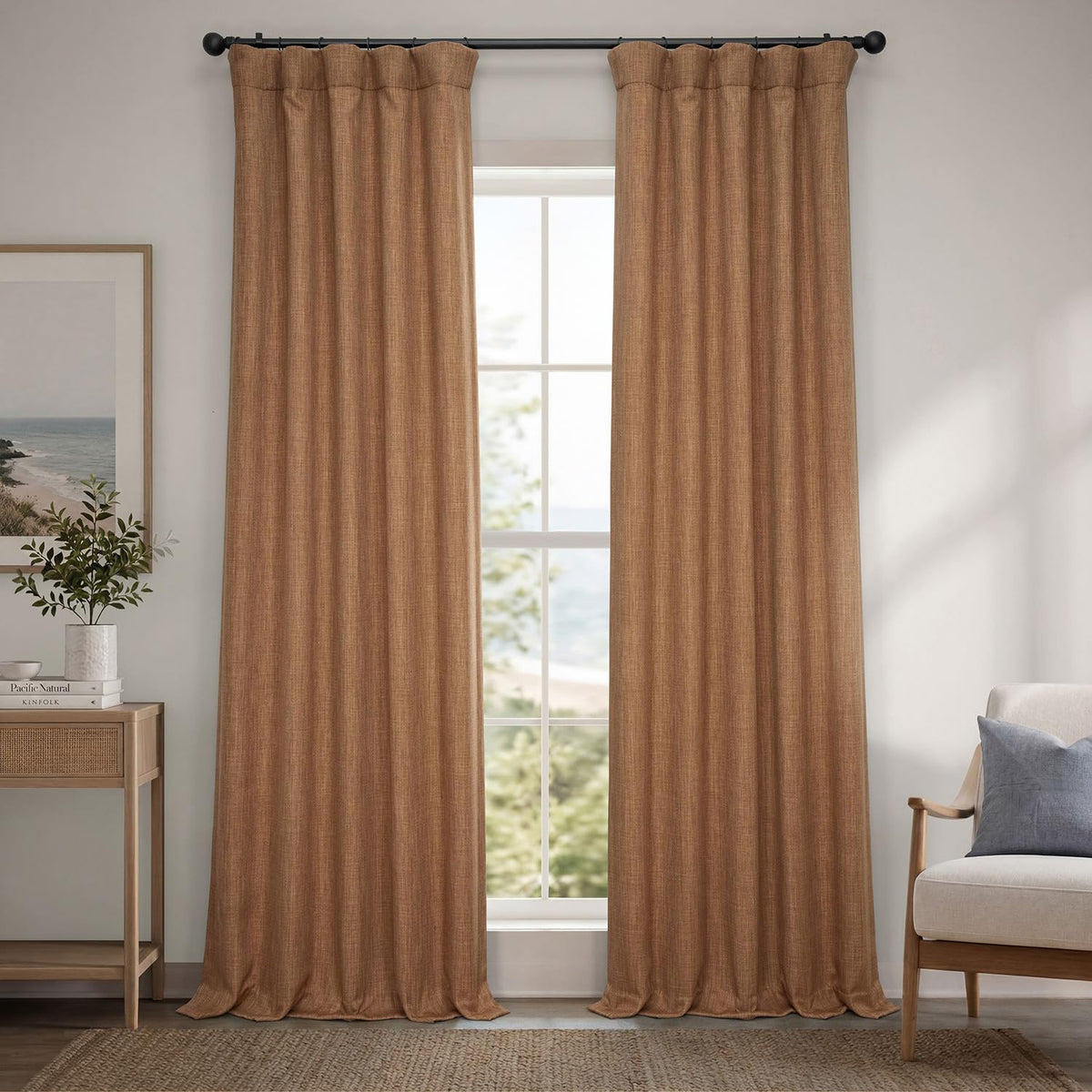 Faux Linen Curtains for Living Room (1 Panel) - 50W X 108L, Birch Taupe
