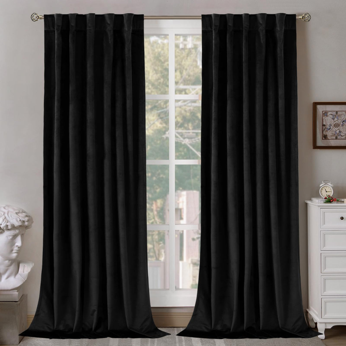 BGment Olive Green Velvet Blackout Curtains 52 x 84 Inch Length, 2 Panels