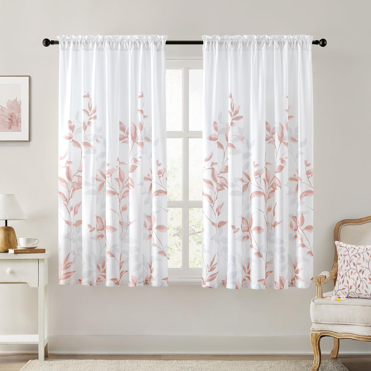 HOMEIDEAS Light Grey and White Privacy Sheer Curtains, 52X63 Inch, 2 Panels