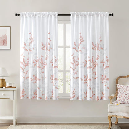 HOMEIDEAS Light Grey and White Privacy Sheer Curtains, 52X63 Inch, 2 Panels