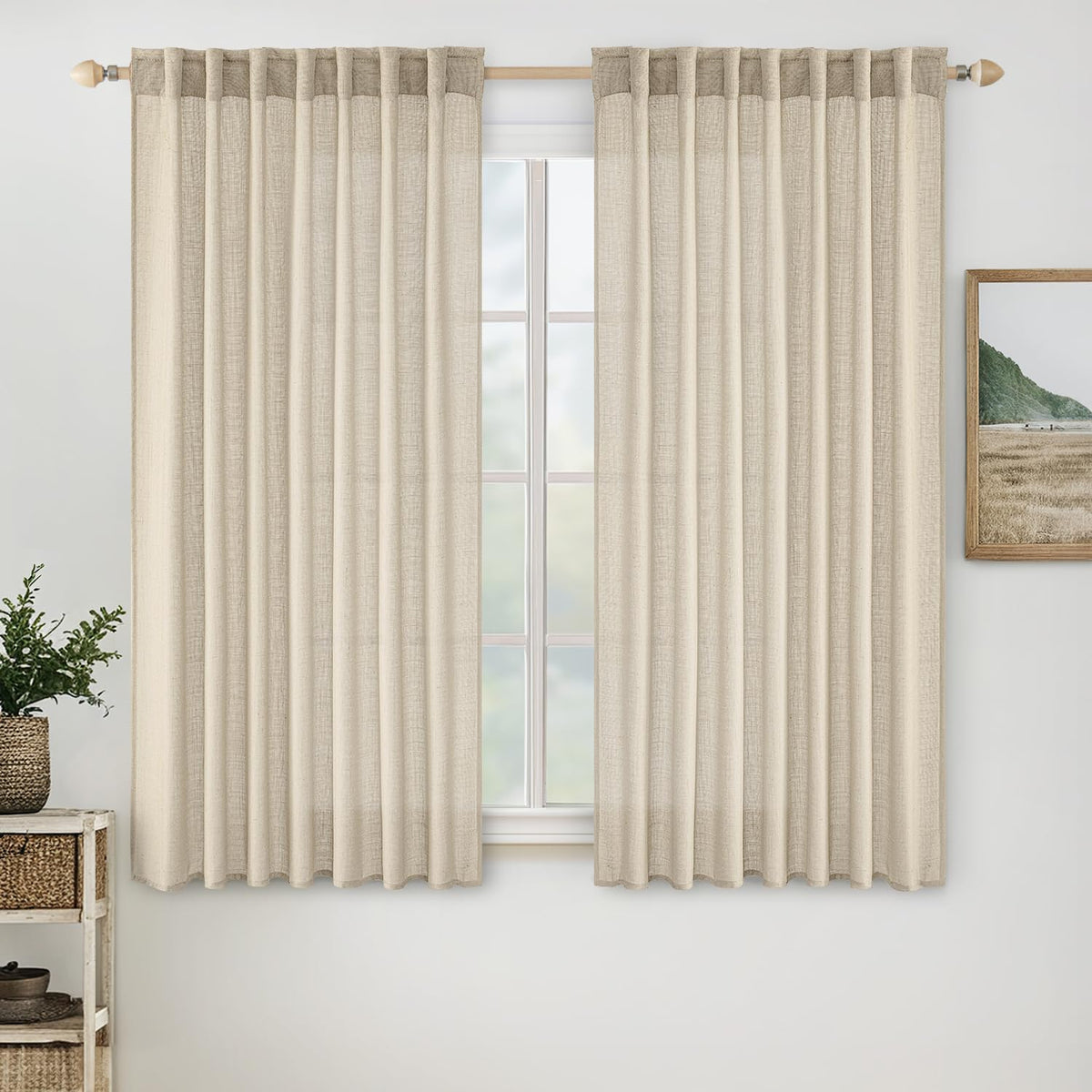 MIULEE Natural White Linen Curtains 52x84 Inch Long for Bedroom Living Room