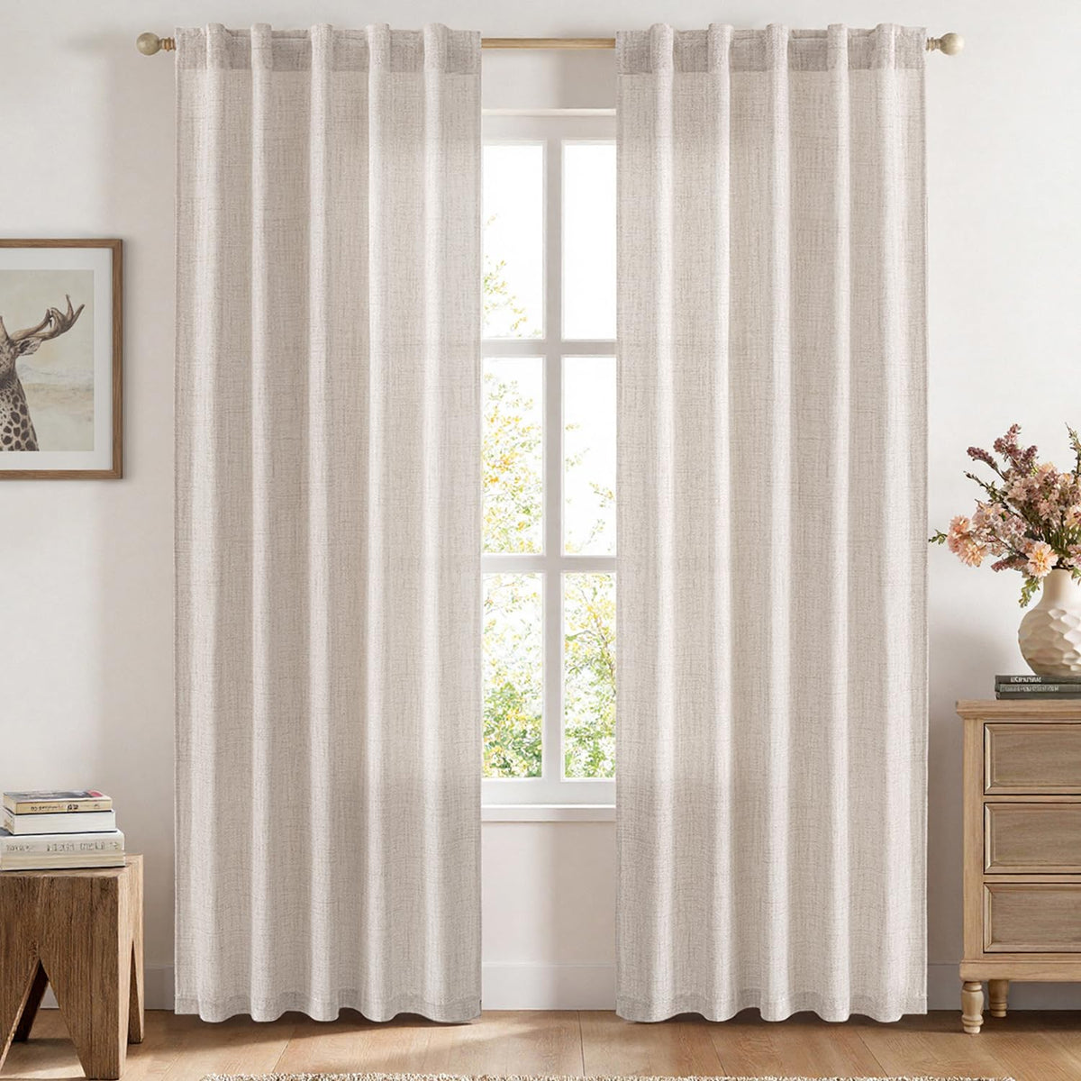 MIULEE Faux Linen Curtains 84 Inch Length 2 Panels Natural Semi Sheer Curtain with Back Tab Rod Pocket, Light Filtering Window Privacy Burlap Drapes for Living Room Bedroom 42W x 84L Linen