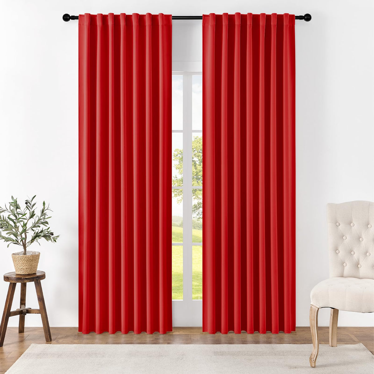 Joydeco Blackout Curtains for Bedroom, Black out curtains 96 inch long 2 Panels, Long Black Drapes with Rod Pocket Back Tab, Room Darkening Noise Reducing & Wrinkle-Free Drapes for Living Room Windows