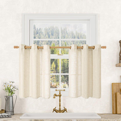LAMIT Cream Ivory Linen Semi Sheer Curtains 84 inch Length for Bedroom