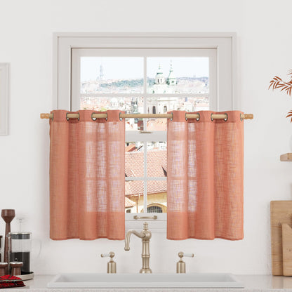 LAMIT Cream Ivory Linen Semi Sheer Curtains 84 inch Length for Bedroom