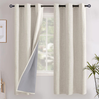 YoungsTex Linen Blackout Curtains 63 Inch Length Bedroom Beige Darkening