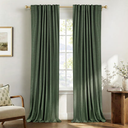Linen Total Blackout Curtains for Bedroom Living Room 84 Inch, Cream