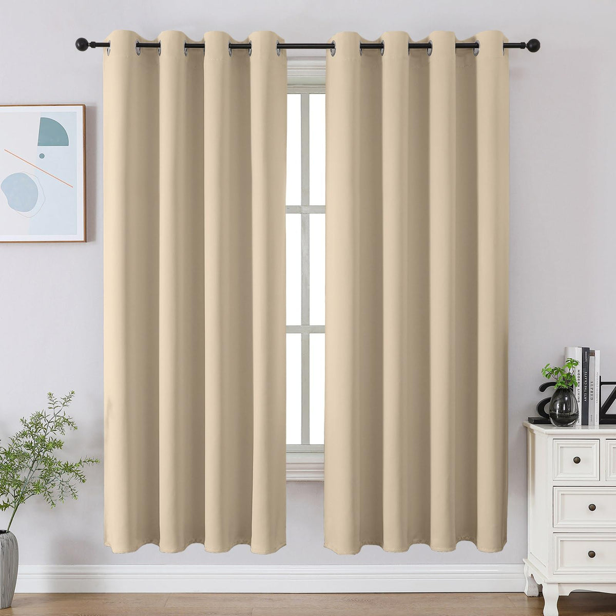 CUCRAF Beige Blackout Curtains 84 inch Length 2 Panels Set, Room Darkening Drapes for Living Room Bedroom, Thermal Insulated Light Blocking Grommet Window Curtain (W52 x L84 Inch)