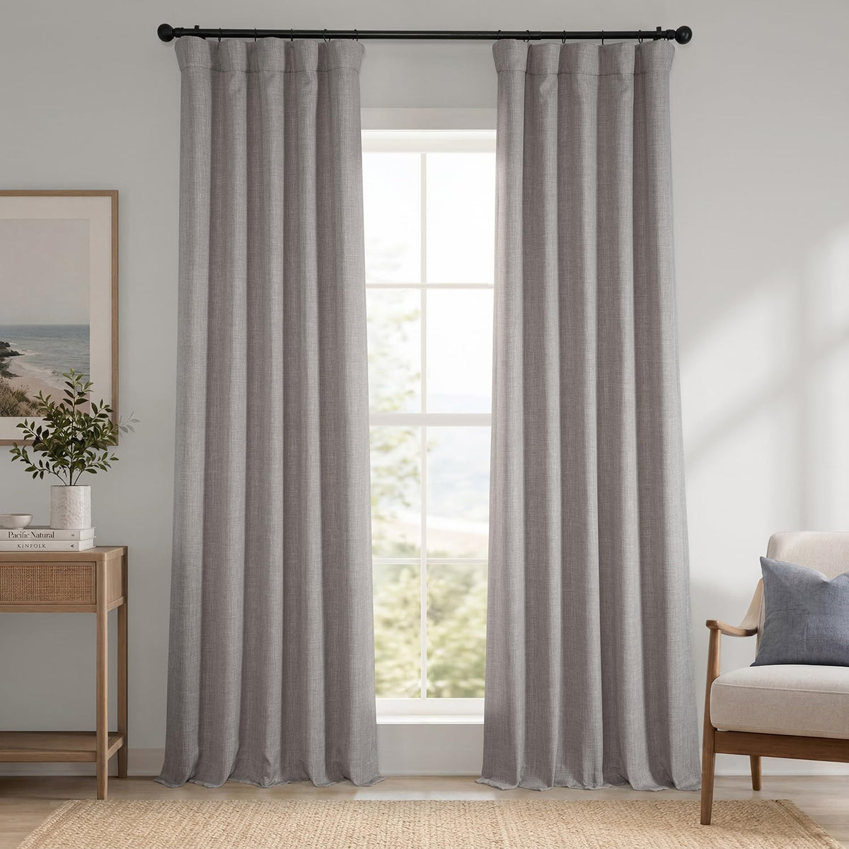 Faux Linen Curtains for Living Room (1 Panel) - 50W X 108L, Birch Taupe