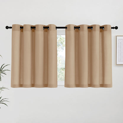 NICETOWN Natural Linen Curtains 84 inch Long 2 Panels Set, Grommet Top Thick Linen Burlap Semi Sheer Vertical Drapes Privacy Assured with Light Filtering for Bedroom/Living Room, W55 x L84