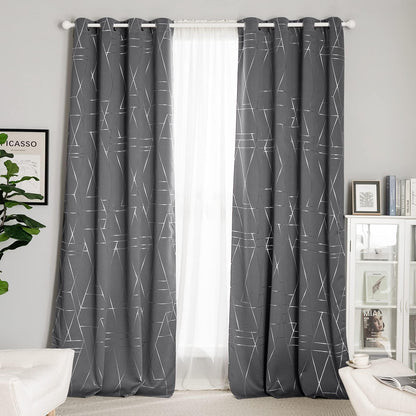 NICETOWN Grey Blackout Striped Pattern Curtains for Living Room, 52 x 84