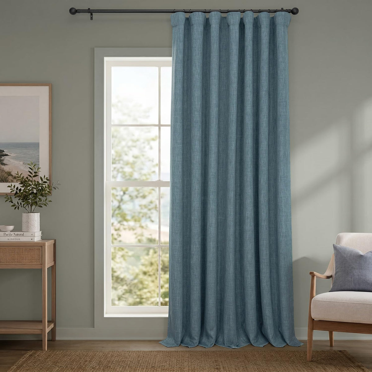 Faux Linen Curtains for Living Room (1 Panel) - 50W X 108L, Birch Taupe