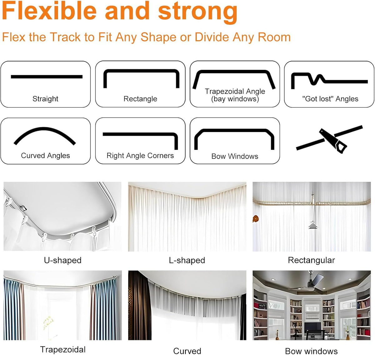 Room Divider Curtains Flexible Ceiling Tracks Set Curtain Track Ceiling Mount Blackout Curtain for Living Room Bedroom Ceiling Curtain Rod Privacy Dividers Panels W100 x H84 Black Drape & Black Rail