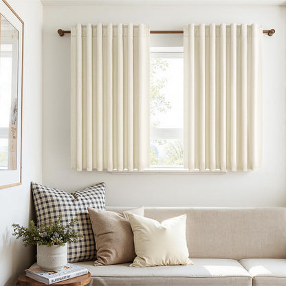 Topfinel Cream Ivory Blackout Curtains & Drapes 84 Inch Length, Beige Pinch Pleat Full Blackout Flax Linen Tab Top Soundproof Curtains with Hooks Rings for Bedroom Living Room Track 2 Panels Set