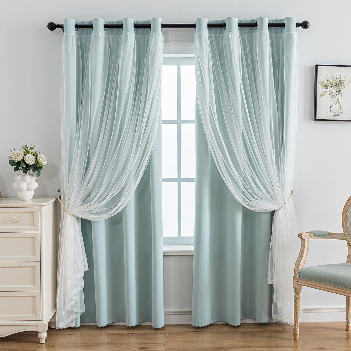 Anytime Double Layer Blackout Curtains 2 Panels，52Wx84L，Greyish White
