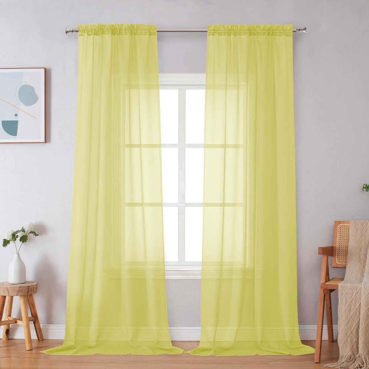 Simplebrand Black Sheer Curtains 84 Inches Long 2 Panels for Living Room