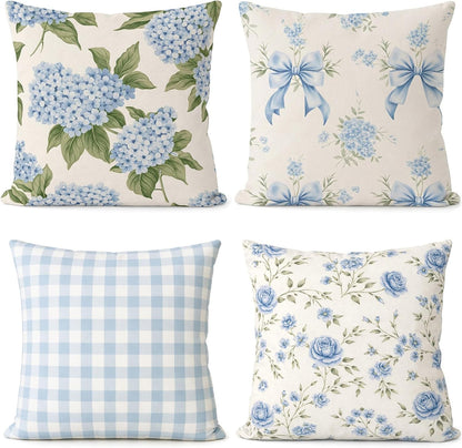 Tudomro Set of 4 Hydrangea Floral Pillow Covers 18 x 18 Inches