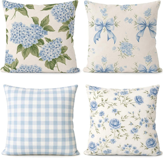 Tudomro Set of 4 Hydrangea Floral Pillow Covers 18 x 18 Inches