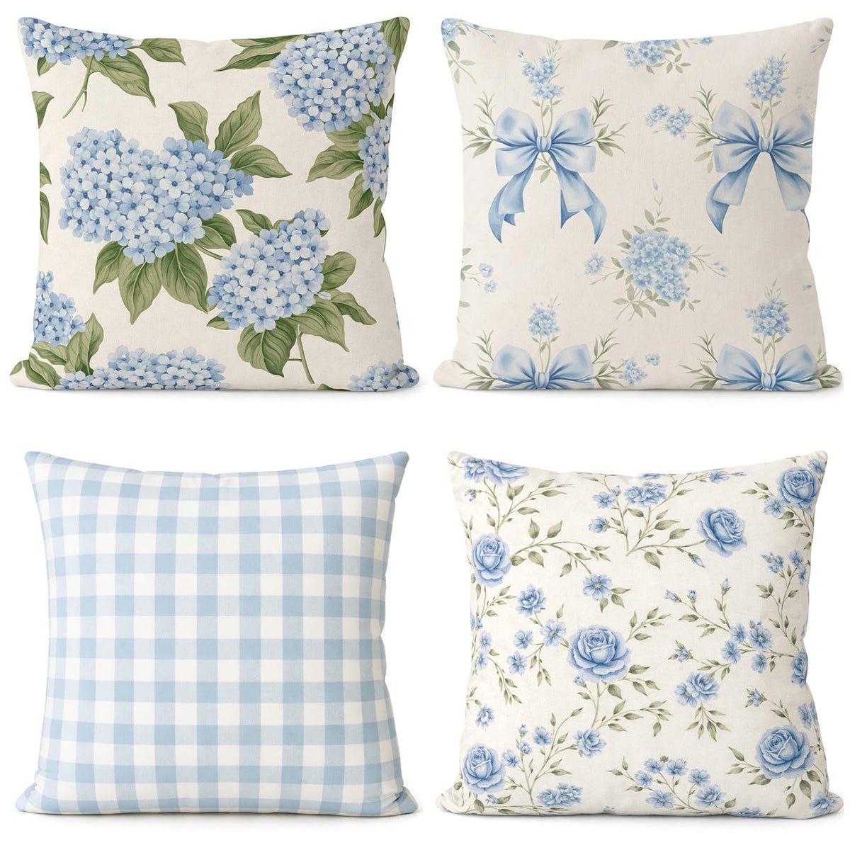 Tudomro Set of 4 Hydrangea Floral Pillow Covers 18 x 18 Inches