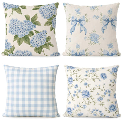 Tudomro Set of 4 Hydrangea Floral Pillow Covers 18 x 18 Inches