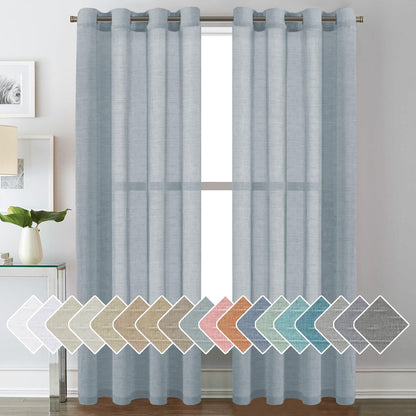 H.VERSAILTEX Natural Linen Sheer Curtains 84" 2 Panels Grommet