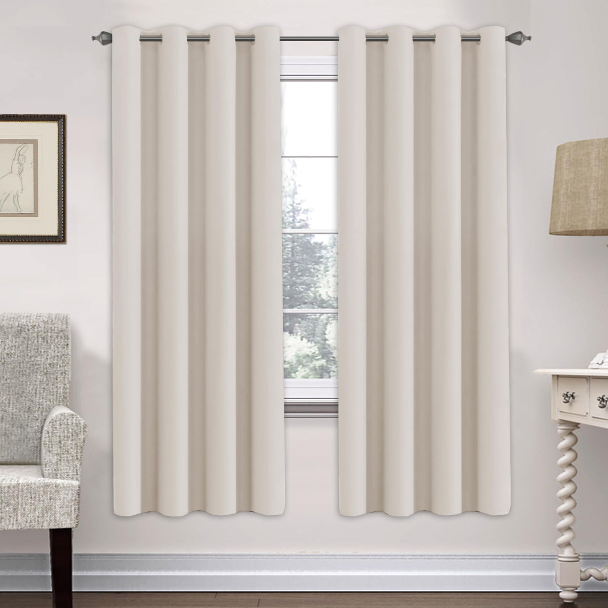 H.VERSAILTEX Blackout Curtains for Bedroom Thermal Insulated Room Darkening Living Room Curtains 63 Inch Long Grommet Privacy Protection Window Curtain Panels/Drapes for Nursery,2 Panels,Ivory/Cream