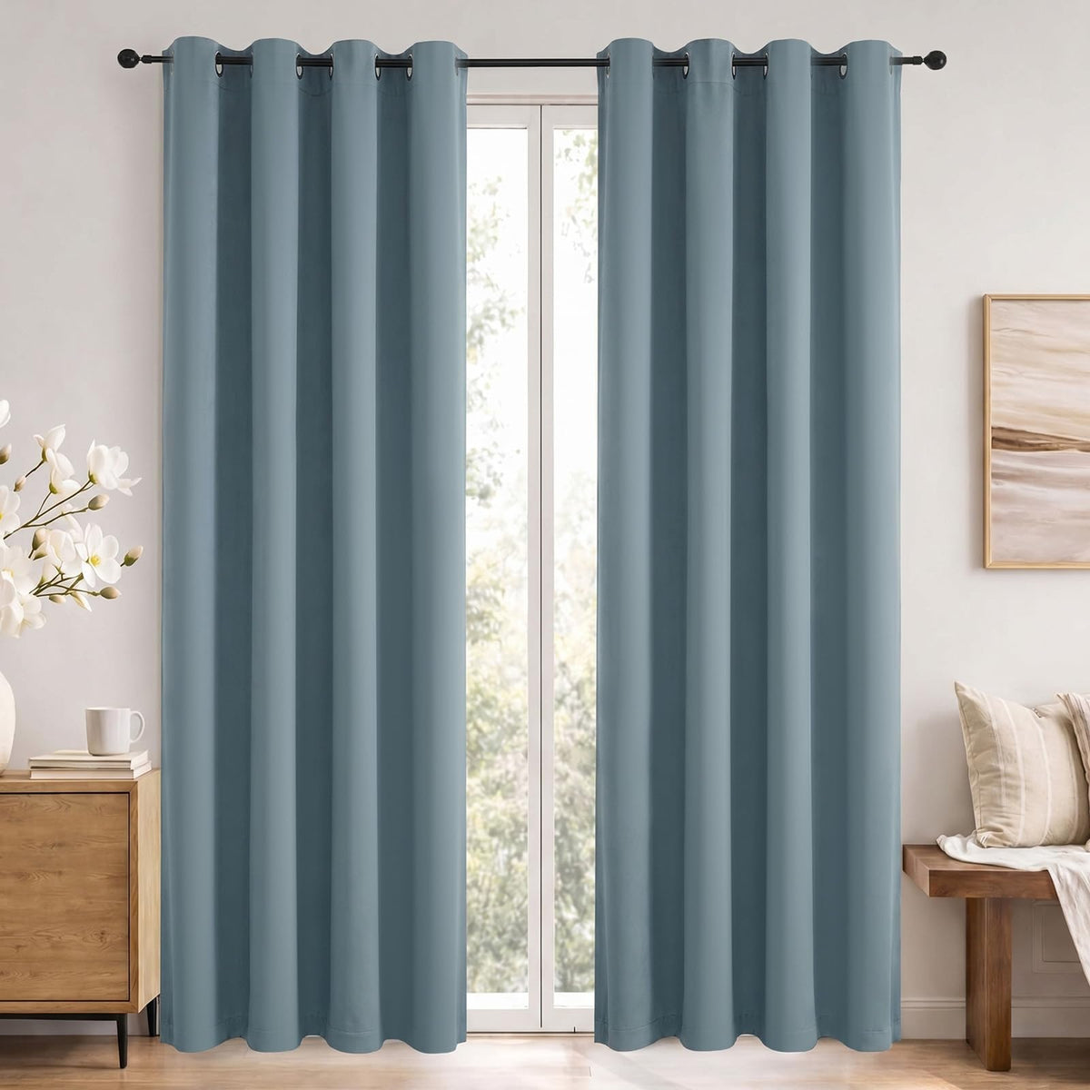 Simplebrand Sage Green Blackout Curtains 84 Inch Length 2 Panels Set for Bedroom/Living Room, Solid Room Darkening Thermal Insulated Grommet Energy Saving Window Treatment Drapes, Each 52" Wide