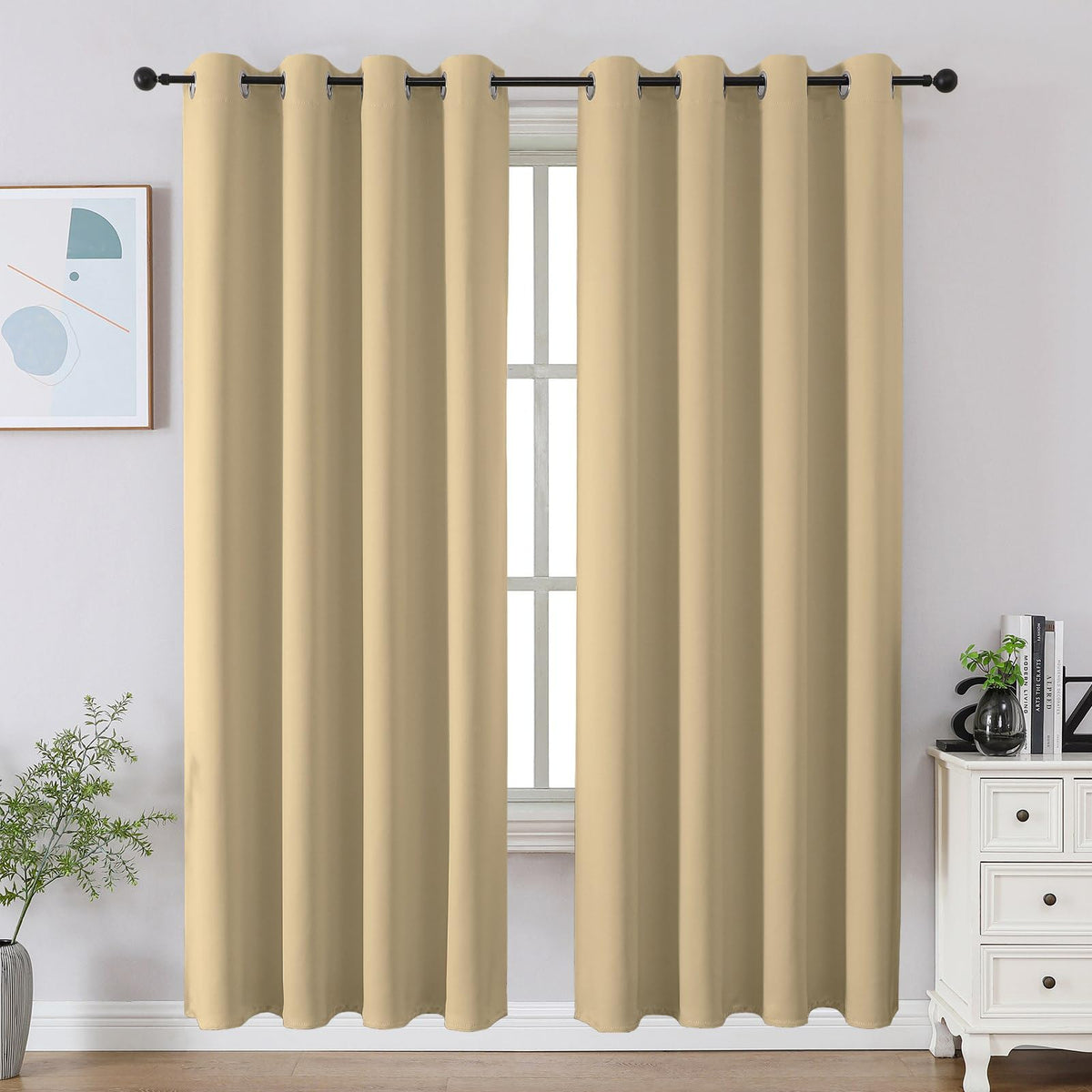 CUCRAF Beige Blackout Curtains 84 inch Length 2 Panels Set, Room Darkening Drapes for Living Room Bedroom, Thermal Insulated Light Blocking Grommet Window Curtain (W52 x L84 Inch)