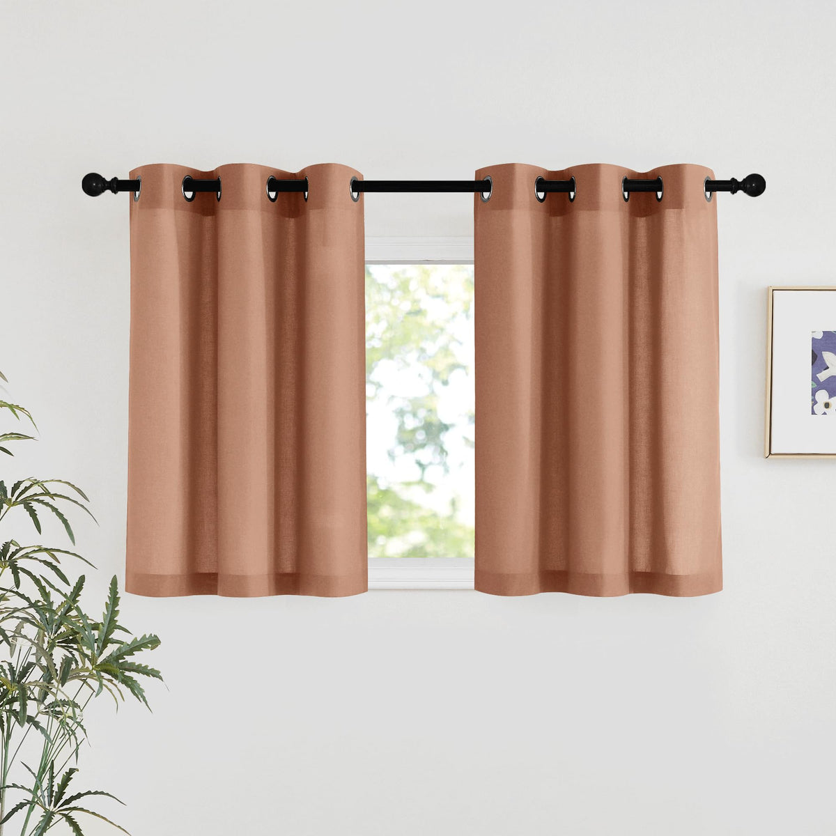 NICETOWN Natural Linen Curtains 84 inch Long 2 Panels Set, Grommet Top Thick Linen Burlap Semi Sheer Vertical Drapes Privacy Assured with Light Filtering for Bedroom/Living Room, W55 x L84