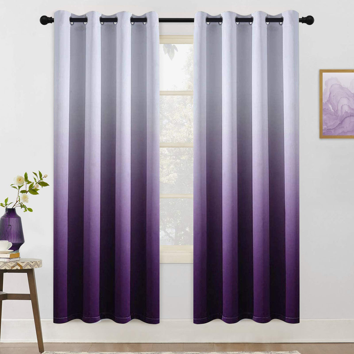 COSVIYA Grommet Room Darkening Ombre Purple Curtains W52xL63 inch