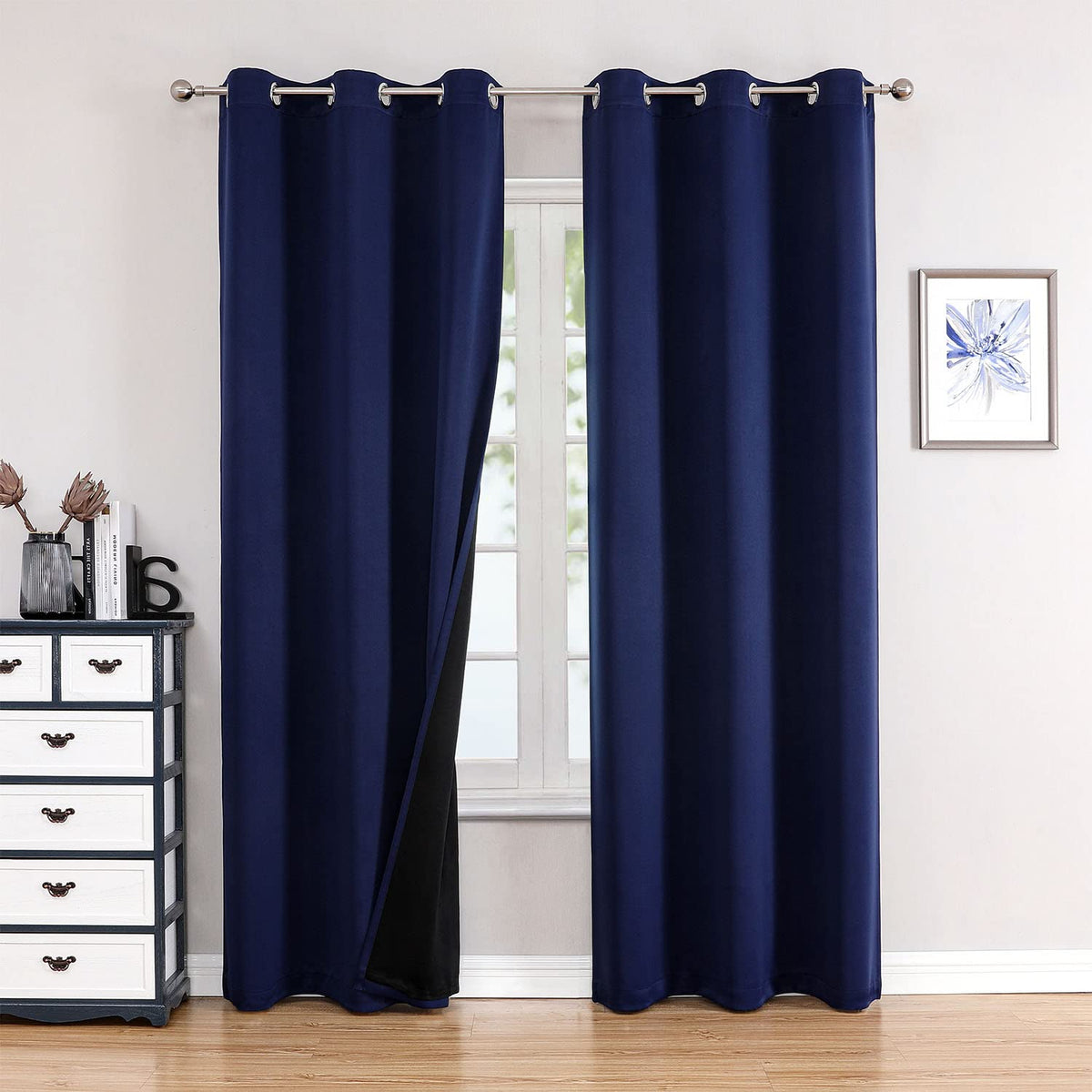 ChrisDowa 100% Blackout Curtains for Bedroom 63 Inch Long with Black Liner