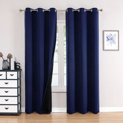 ChrisDowa 100% Blackout Curtains for Bedroom 63 Inch Long with Black Liner