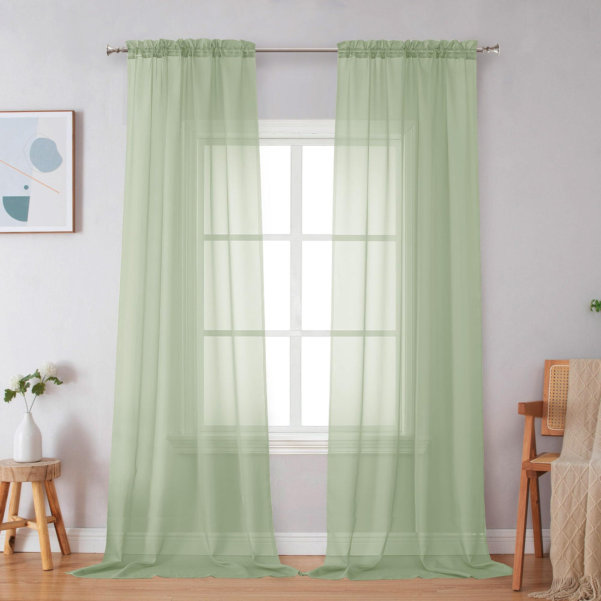 Simplebrand Black Sheer Curtains 84 Inches Long 2 Panels for Living Room