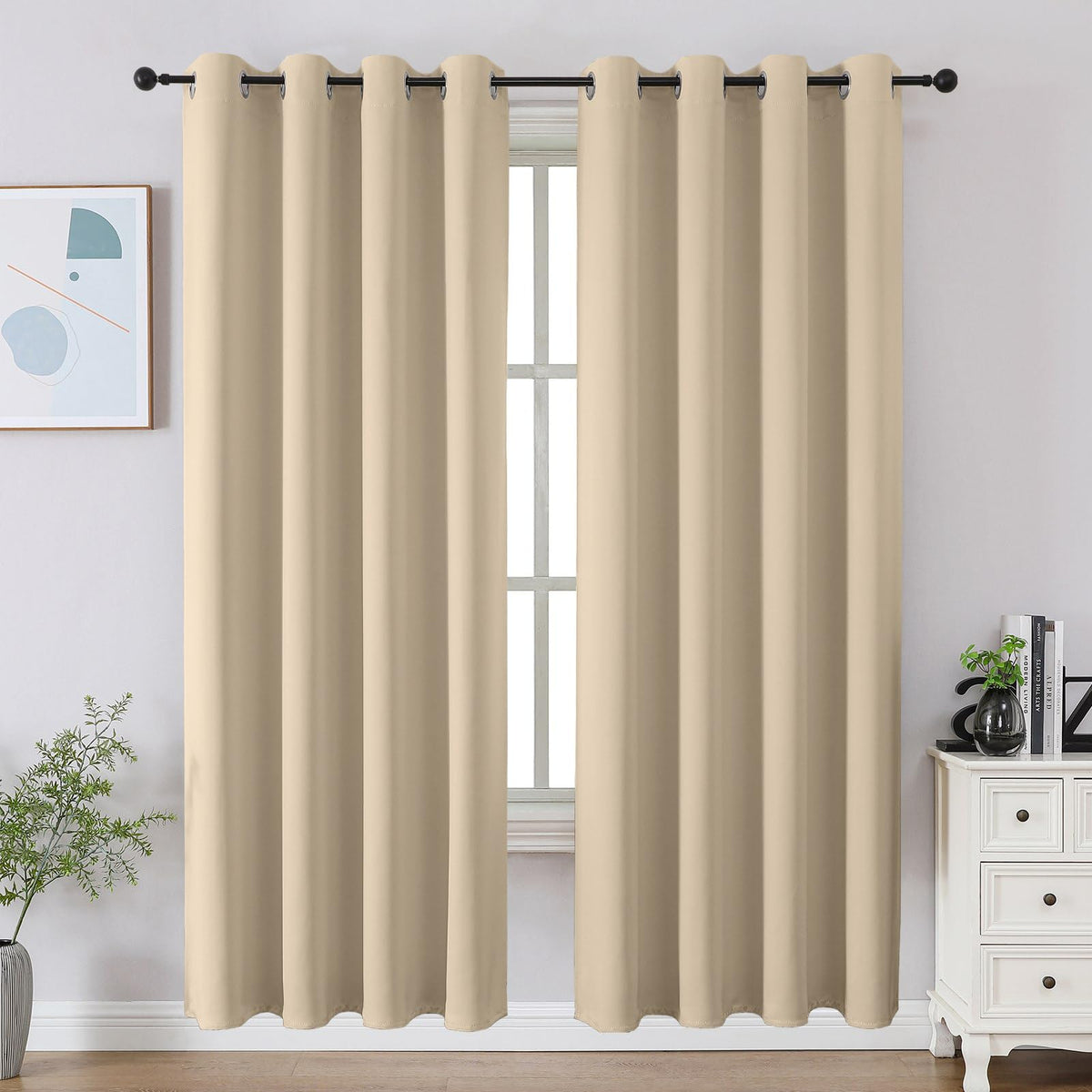 CUCRAF Beige Blackout Curtains 84 inch Length 2 Panels Set, Room Darkening Drapes for Living Room Bedroom, Thermal Insulated Light Blocking Grommet Window Curtain (W52 x L84 Inch)
