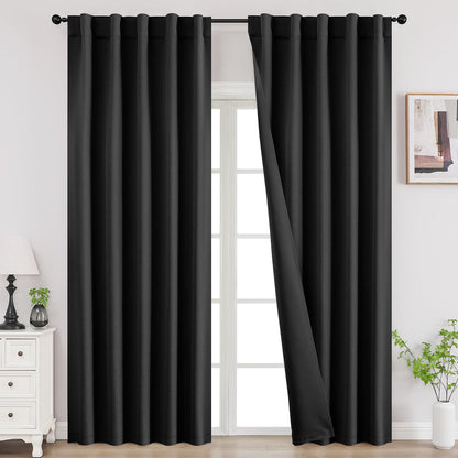 Joydeco Blackout Curtains for Bedroom, Black out curtains 96 inch long 2 Panels, Long Black Drapes with Rod Pocket Back Tab, Room Darkening Noise Reducing & Wrinkle-Free Drapes for Living Room Windows