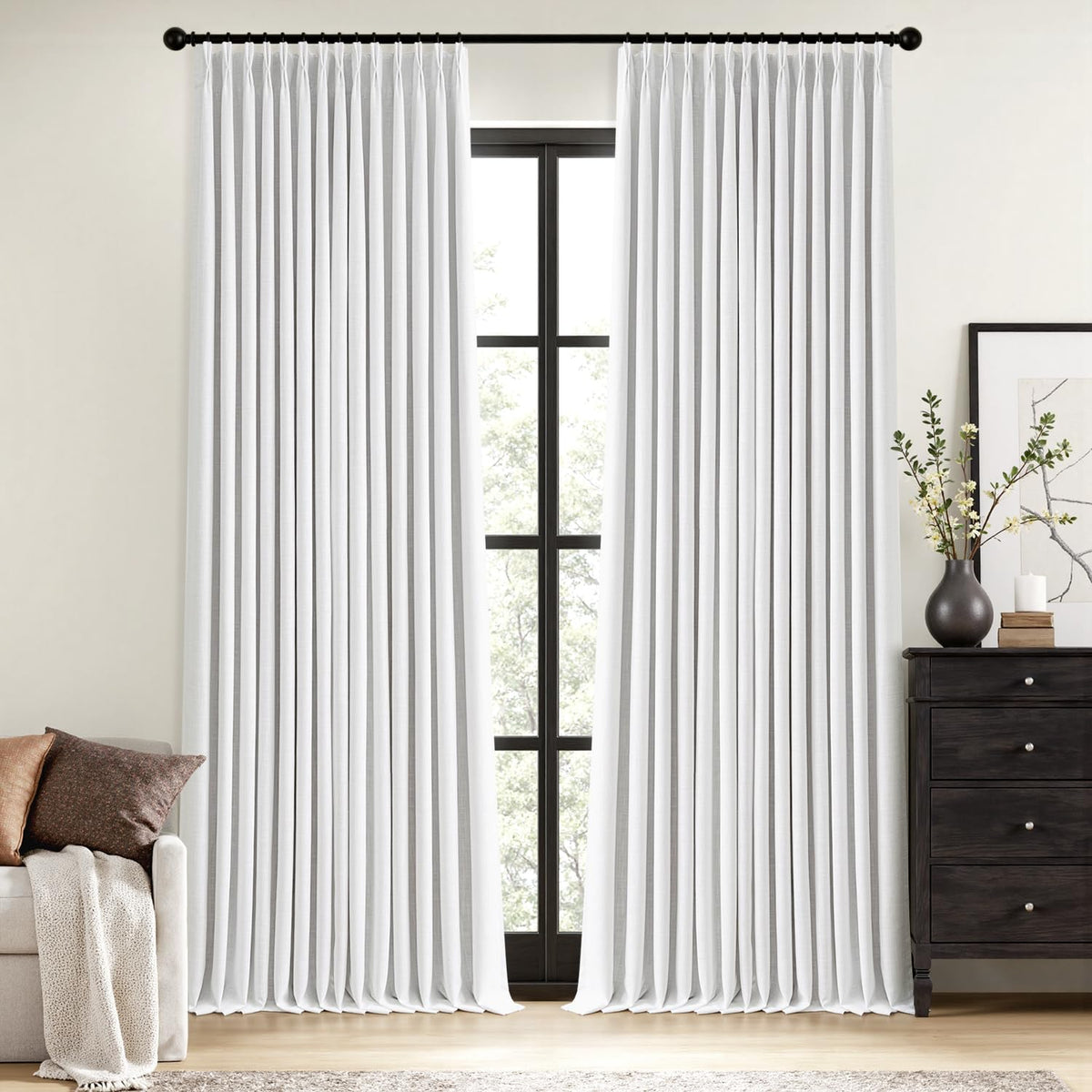 MIULEE Natural Pinch Pleated 100% Blackout Linen Curtains 40x84 Inches