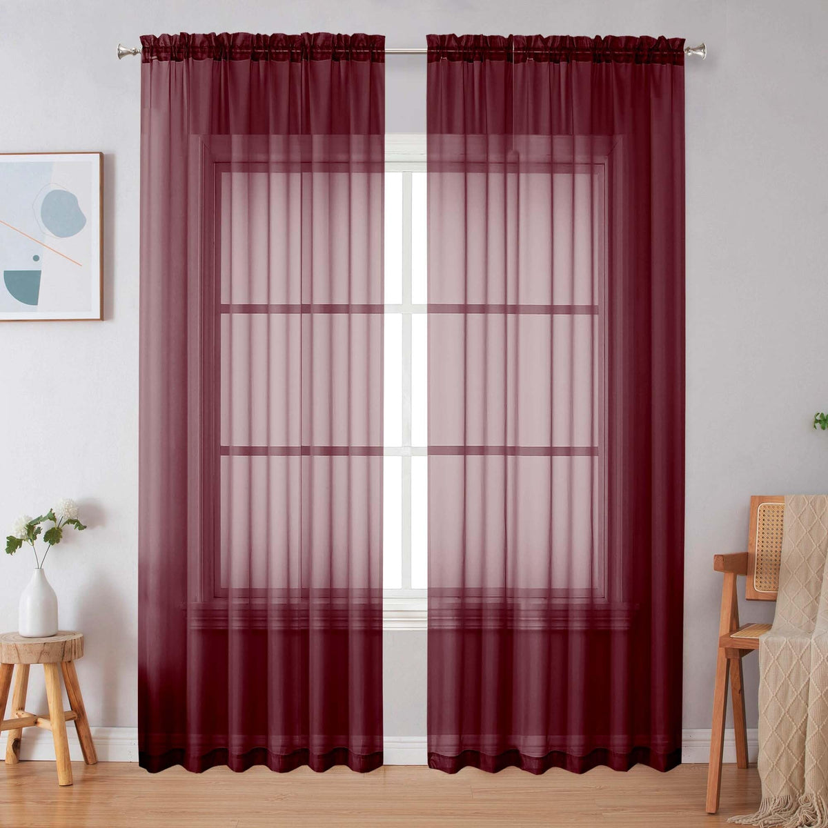 Simplebrand Black Sheer Curtains 84 Inches Long 2 Panels for Living Room