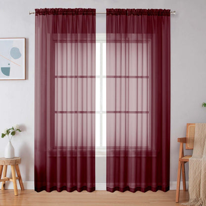 Simplebrand Black Sheer Curtains 84 Inches Long 2 Panels for Living Room