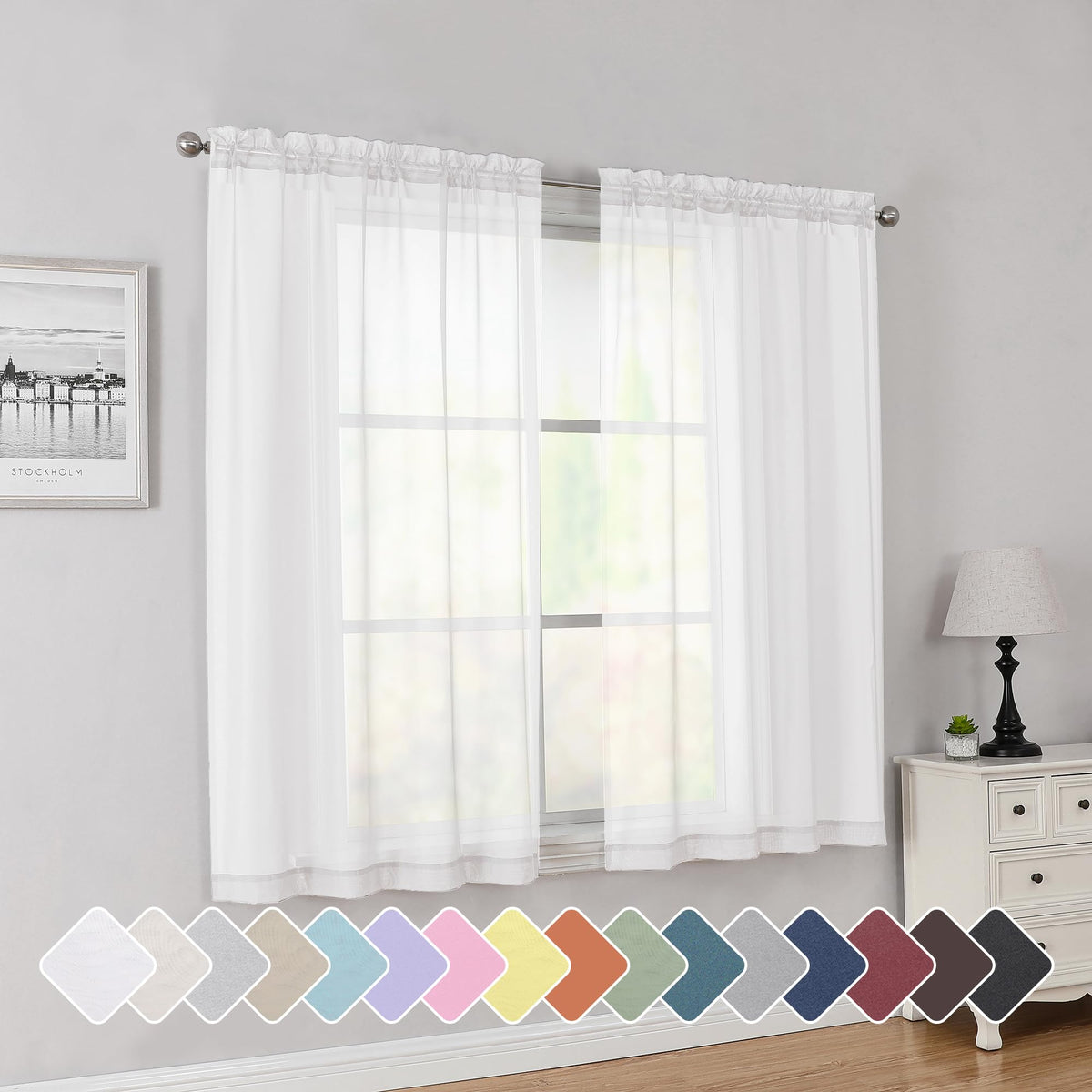 Simplebrand Black Sheer Curtains 84 Inches Long 2 Panels for Living Room