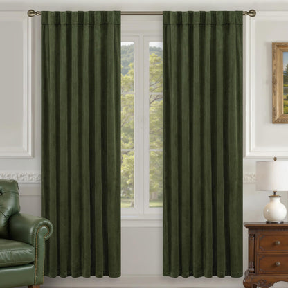 LAMIT Olive Green Velvet Curtains 84 Inch Length for Living Room, 2 Panels