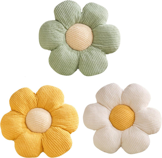 XIAIJIA 3PCS Flower Pillow, Daisy Throw Pillows, Flower Cushion 15.7 Inch