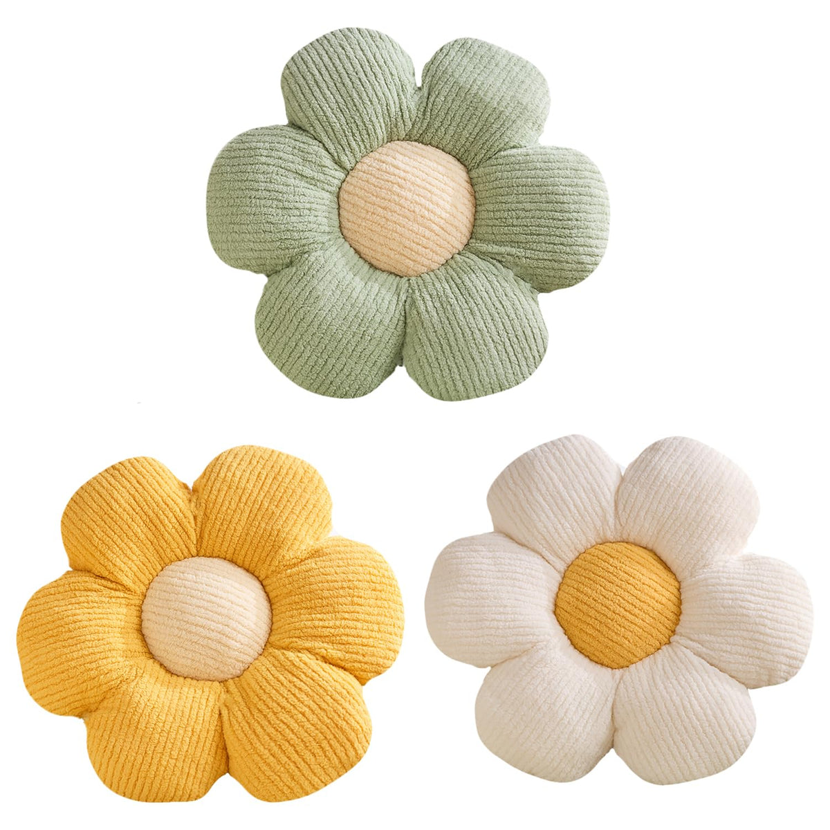 XIAIJIA 3PCS Flower Pillow, Daisy Throw Pillows, Flower Cushion 15.7 Inch