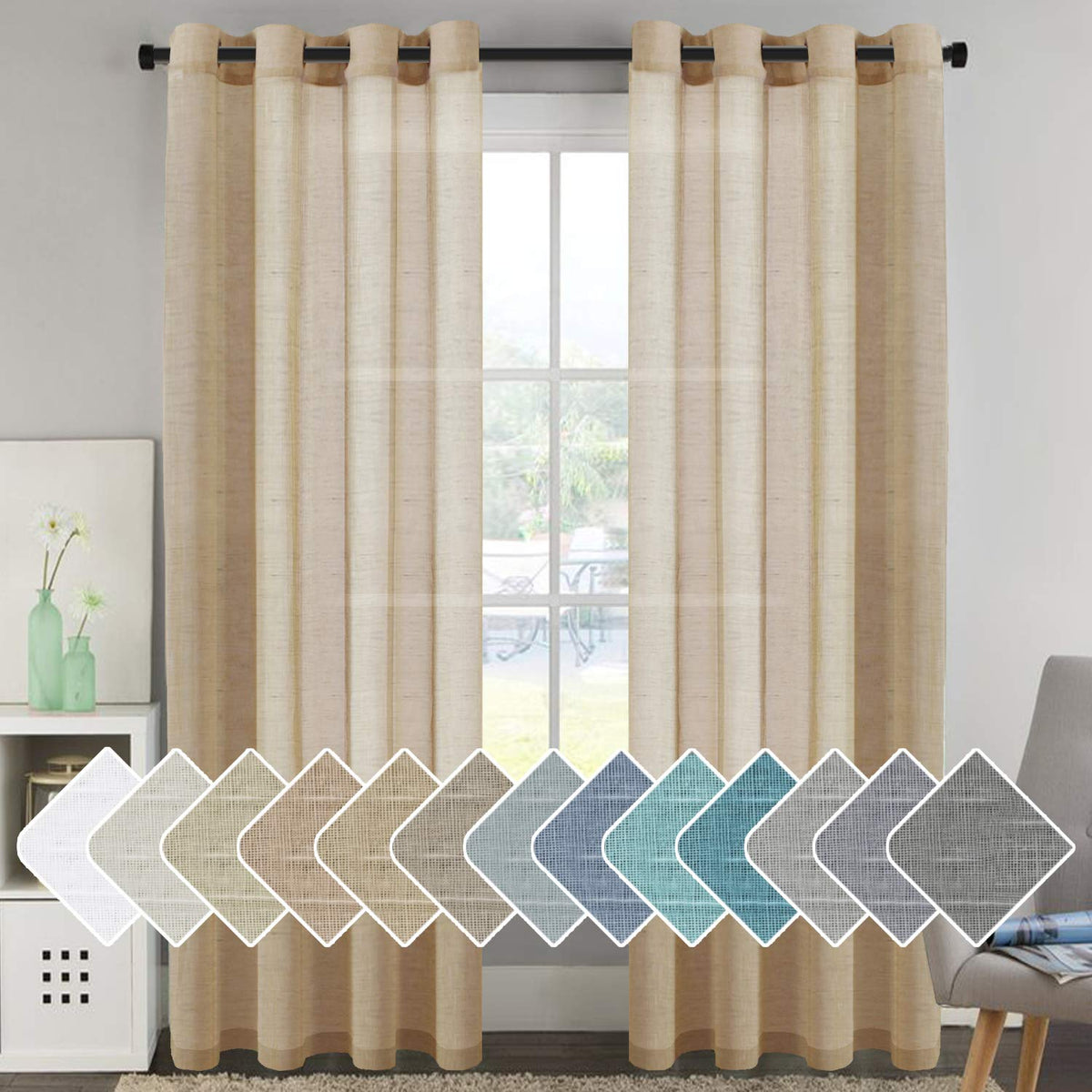 H.VERSAILTEX Natural Linen Sheer Curtains 84" 2 Panels Grommet