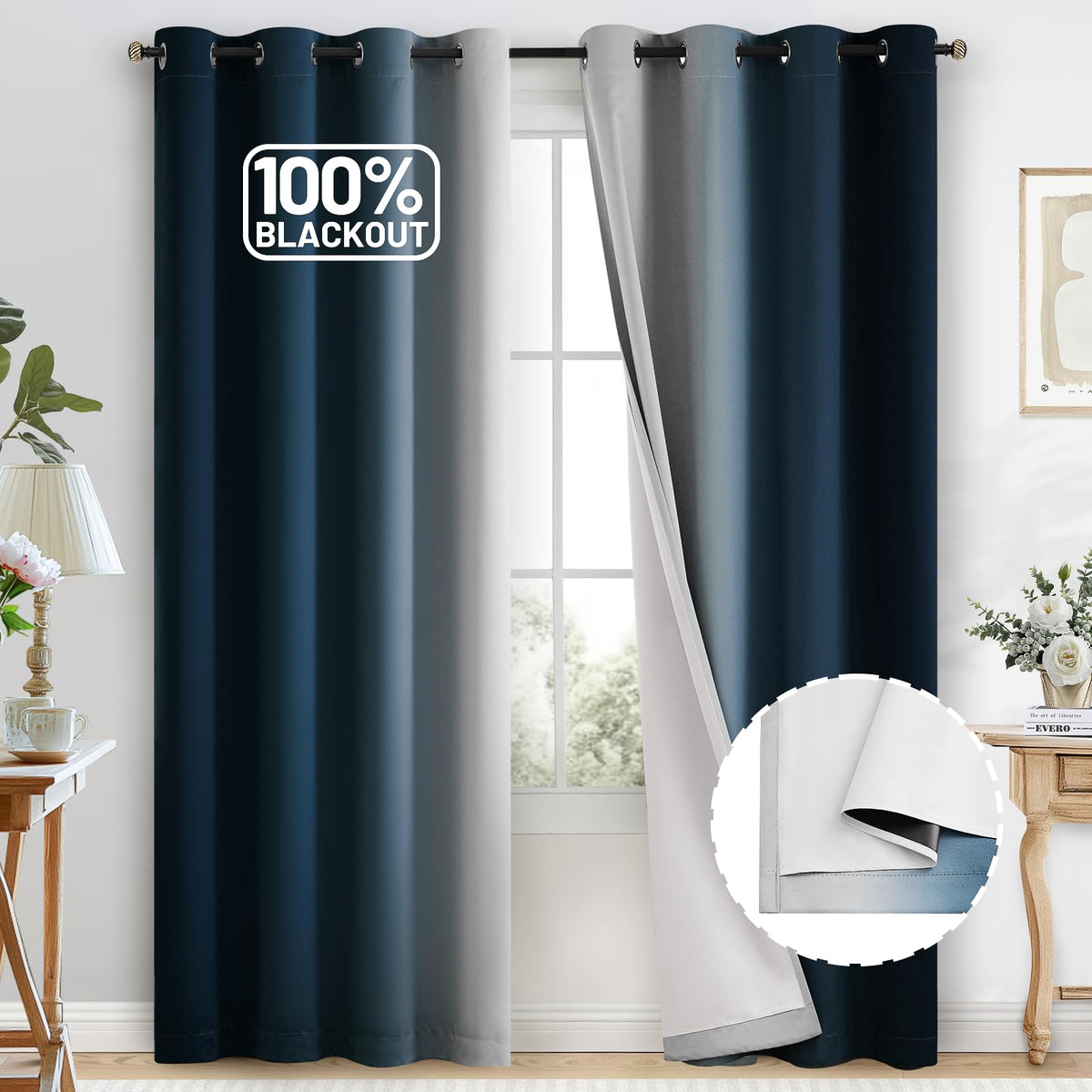 COSVIYA Grommet Room Darkening Ombre Purple Curtains W52xL63 inch