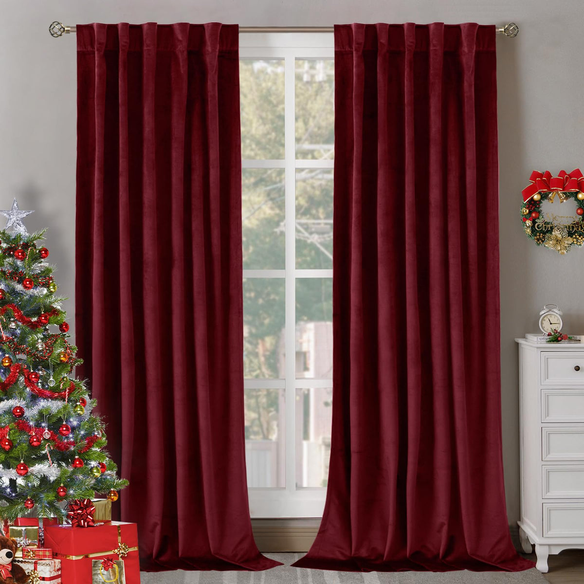BGment Olive Green Velvet Blackout Curtains 52 x 84 Inch Length, 2 Panels