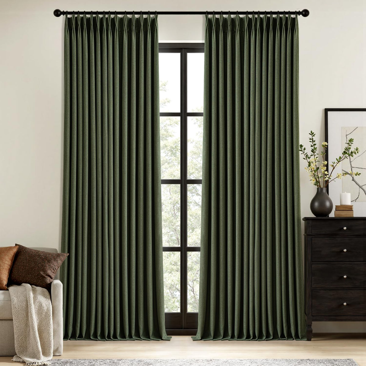 MIULEE Natural Pinch Pleated 100% Blackout Linen Curtains 40x84 Inches