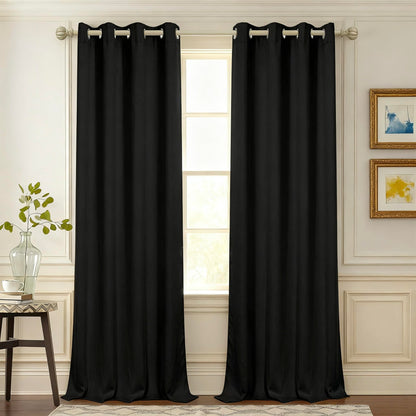 MYSKY HOME Grey Leaf Curtains 63 Inch Length for Bedroom Grommet 2 Panels