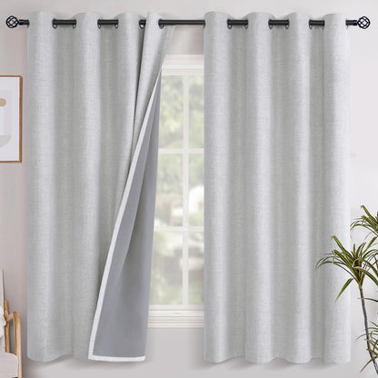 YoungsTex Linen Blackout Curtains 63 Inch Length Bedroom Beige Darkening
