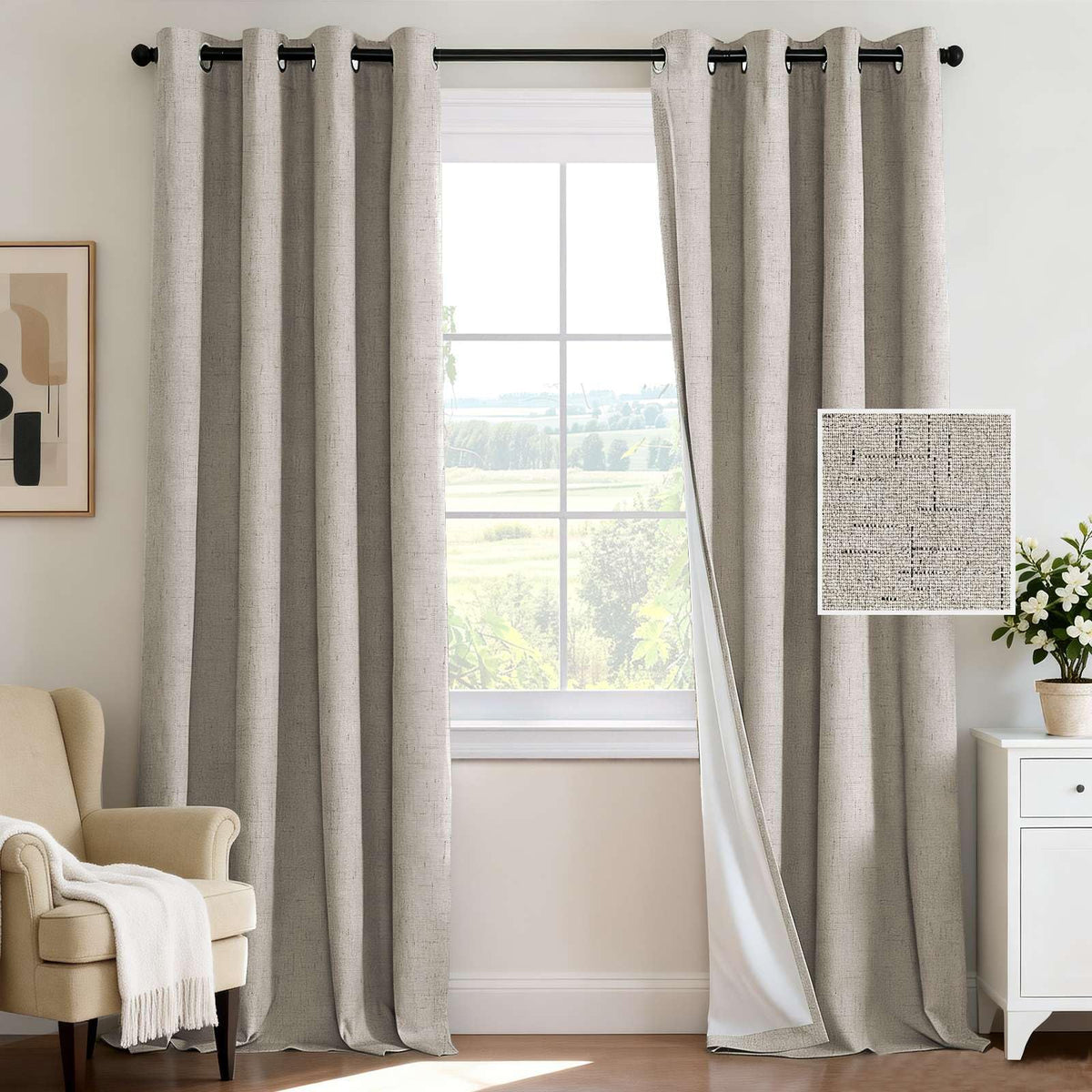 H.VERSAILTEX 100% Blackout Curtains for Bedroom 84 Inches Long Grommet Linen Face Full Light Blocking Curtain Drapes for Living Room Thermal Linen Look Curtains 2 Panels Set, 52" W x 84" L, Navy